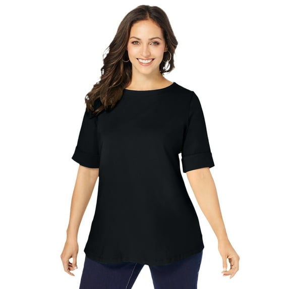 Jessica London Women's Plus Size Stretch Cotton Cuff Tee