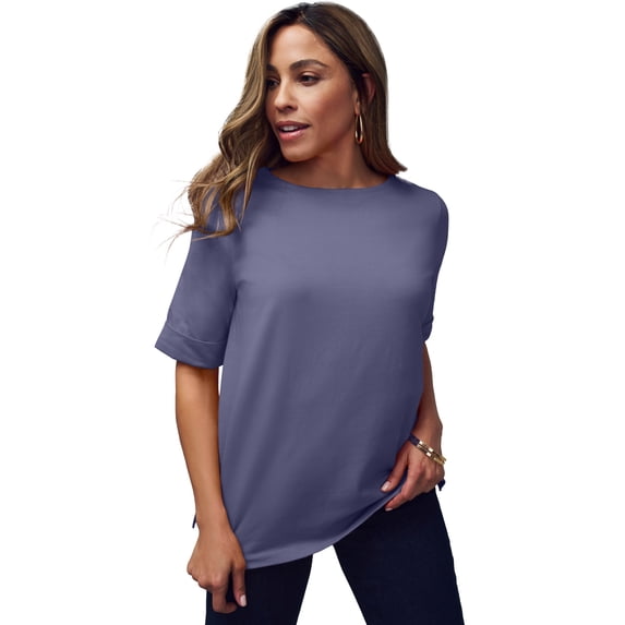 Jessica London Women's Plus Size Stretch Cotton Cuff Tee