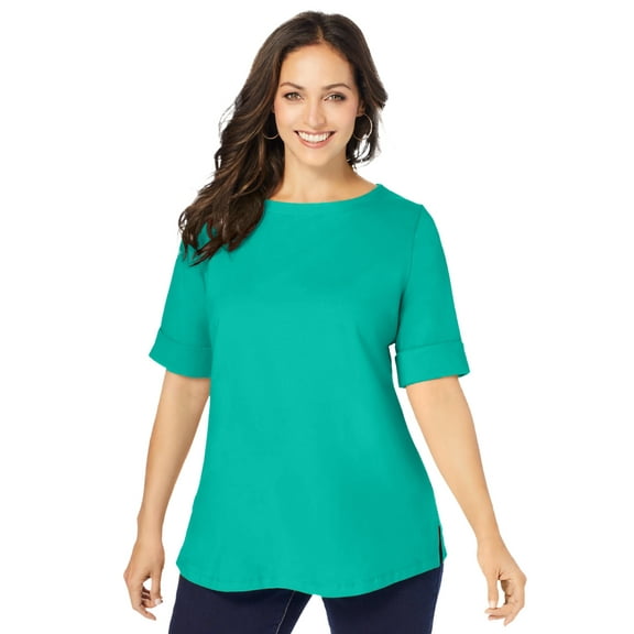 Jessica London Women's Plus Size Stretch Cotton Cuff Tee