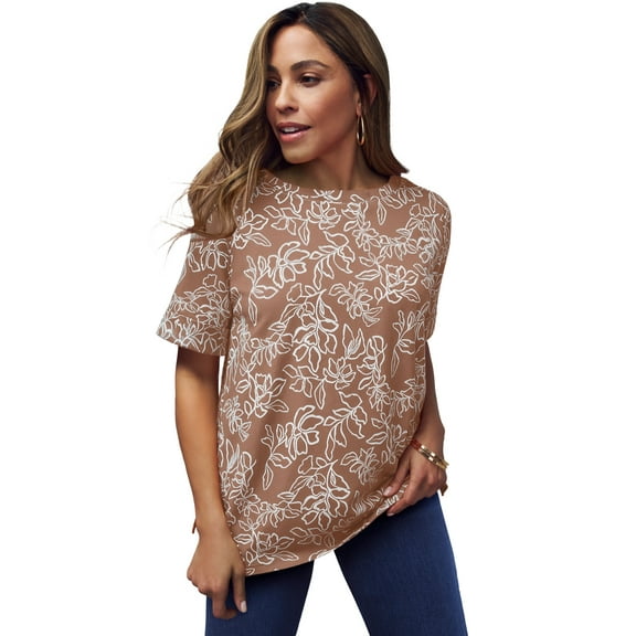 Jessica London Women's Plus Size Stretch Cotton Cuff Tee