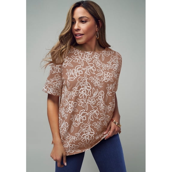 Jessica London Women's Plus Size Stretch Cotton Cuff Tee