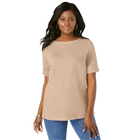 Jessica London Women's Plus Size Stretch Cotton Cuff Tee