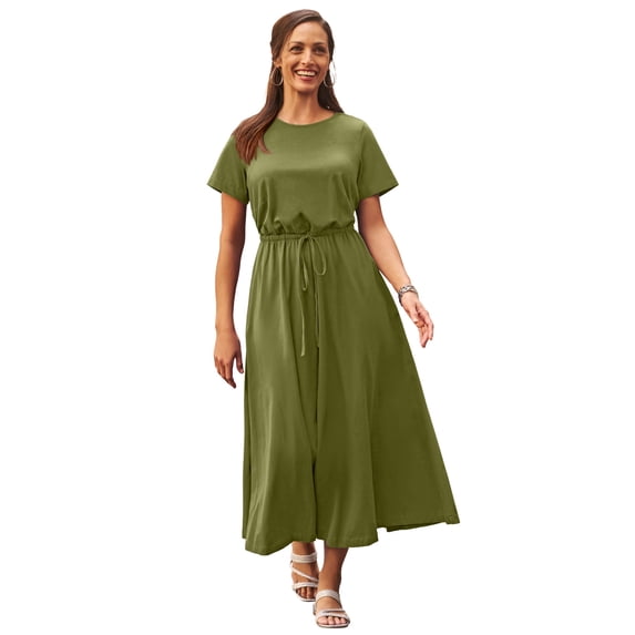 Jessica London Women's Plus Size Stretch Cotton Drawstring Maxi Dress