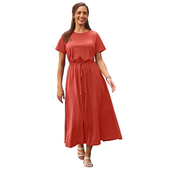 Jessica London Women's Plus Size Stretch Cotton Drawstring Maxi Dress