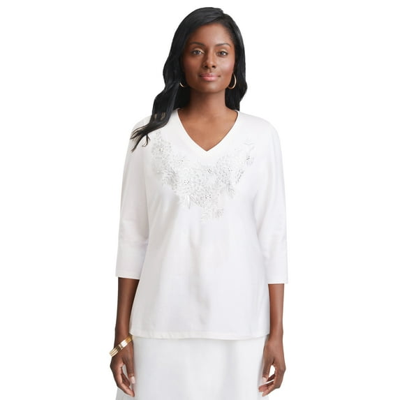Jessica London Women's Plus Size Stretch Cotton Embroidered Tee