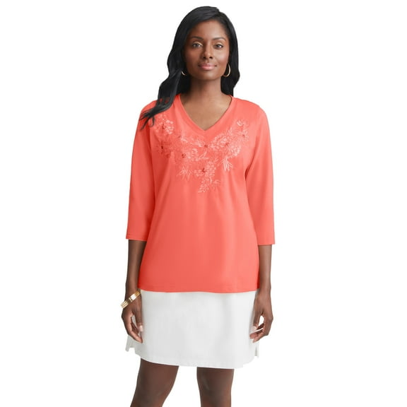 Jessica London Women's Plus Size Stretch Cotton Embroidered Tee