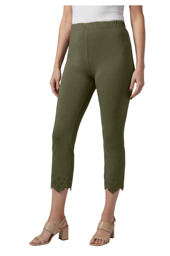 Women's Plus Size Stretch Cotton Eyelet Capri Legging