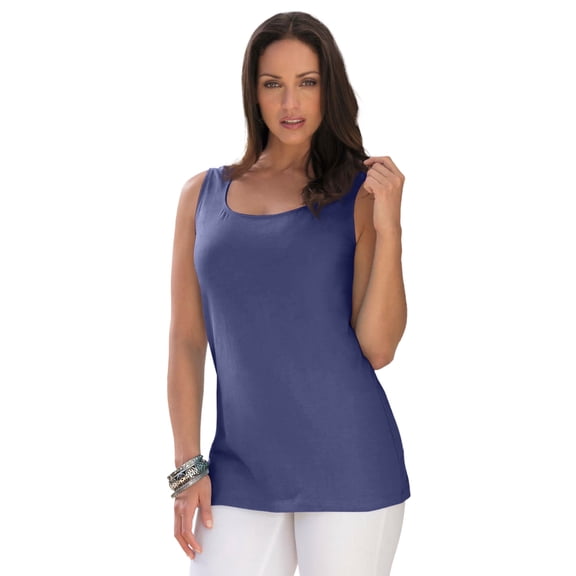 Jessica London Women's Plus Size Stretch Cotton Horseshoe Neck Tank