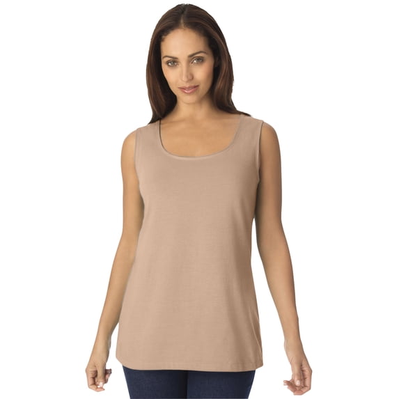 Jessica London Women's Plus Size Stretch Cotton Horseshoe Neck Tank