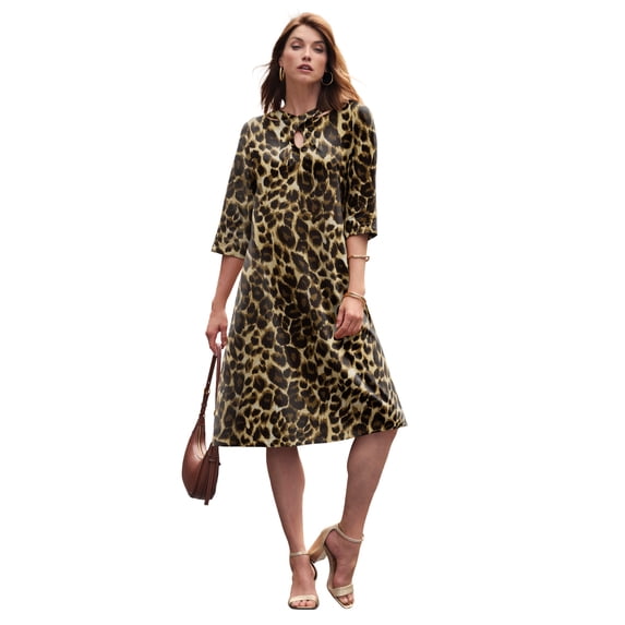 Jessica London Women's Plus Size Stretch Cotton Keyhole T-Shirt Dress