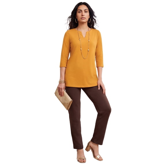 Jessica London Women's Plus Size Stretch Cotton Notch Neck Tunic