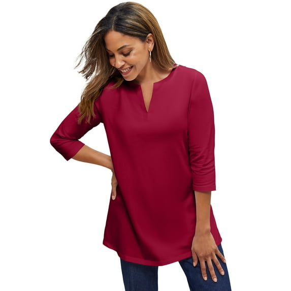 Jessica London Women's Plus Size Stretch Cotton Notch Neck Tunic