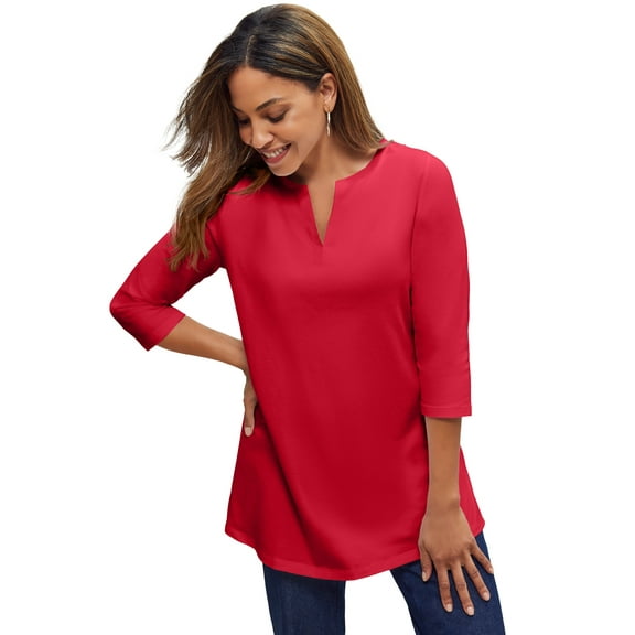 Jessica London Women's Plus Size Stretch Cotton Notch Neck Tunic