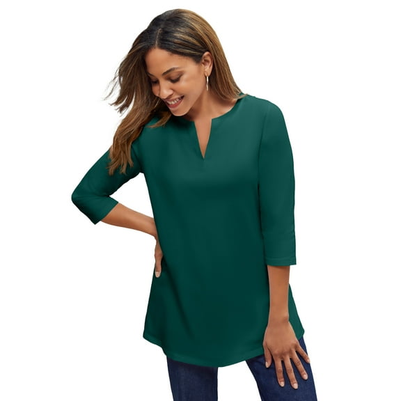 Jessica London Women's Plus Size Stretch Cotton Notch Neck Tunic