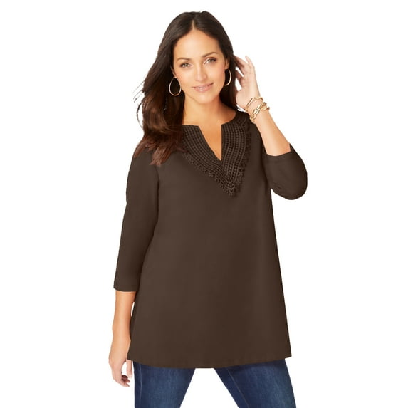 Jessica London Women's Plus Size Stretch Cotton Notch Neck Tunic