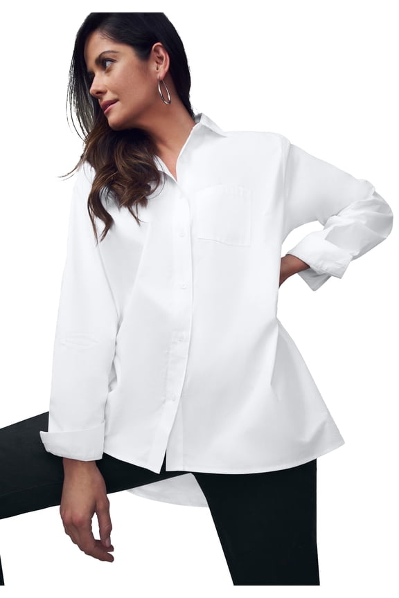 Women's Plus Size Stretch Cotton Oversized Poplin Shirt