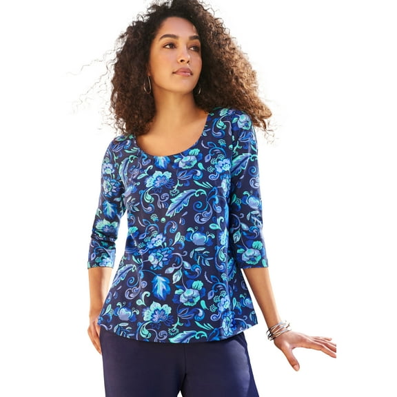 Jessica London Women's Plus Size Stretch Cotton Scoop Neck Tee