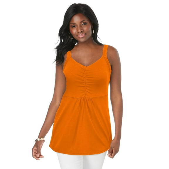 Jessica London Women's Plus Size Stretch Cotton Shirred Tank
