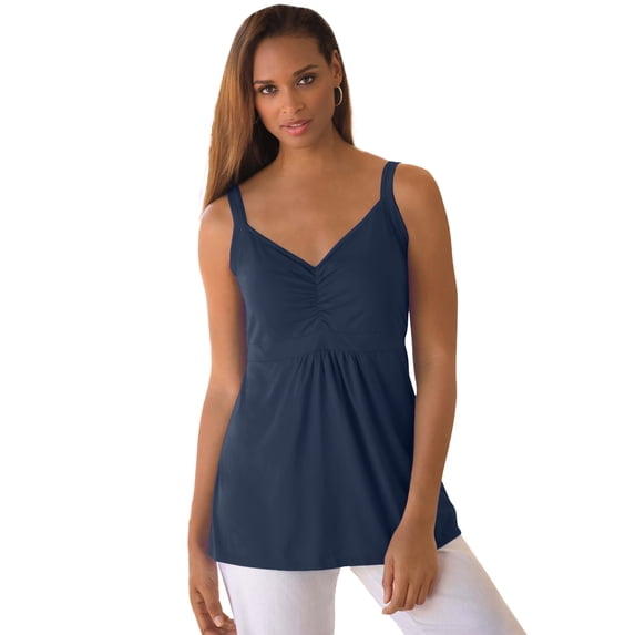 Jessica London Women's Plus Size Stretch Cotton Shirred Tank