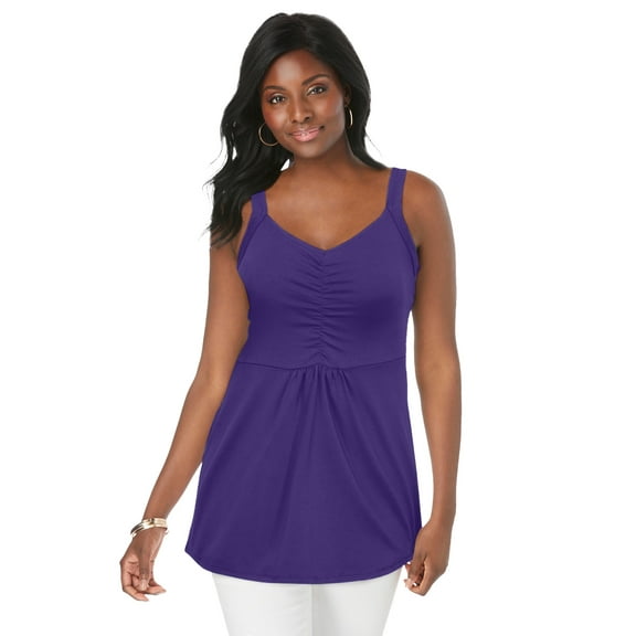 Jessica London Women's Plus Size Stretch Cotton Shirred Tank