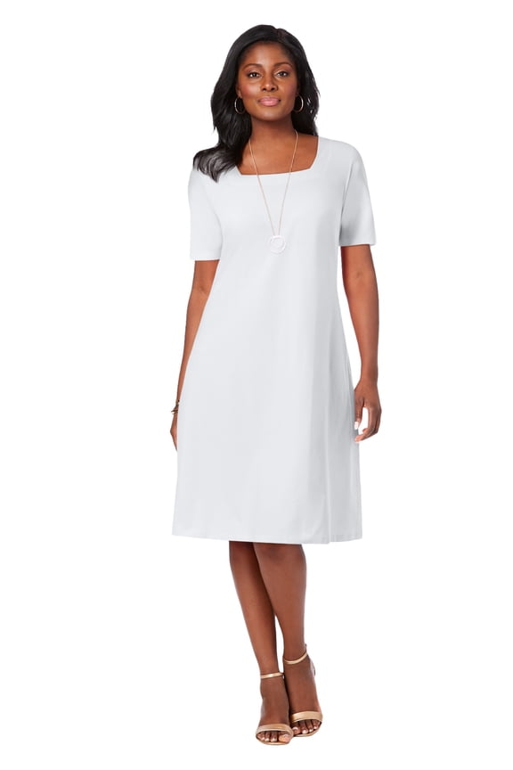 Women's Plus Size Stretch Cotton Square Neck Midi Dress