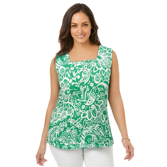 Jessica London Women's Plus Size Stretch Cotton Square Neck Tank