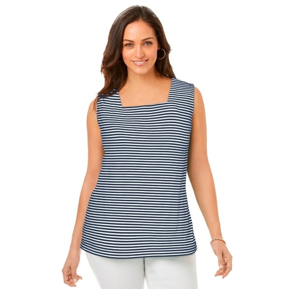 Jessica London Women's Plus Size Stretch Cotton Square Neck Tank