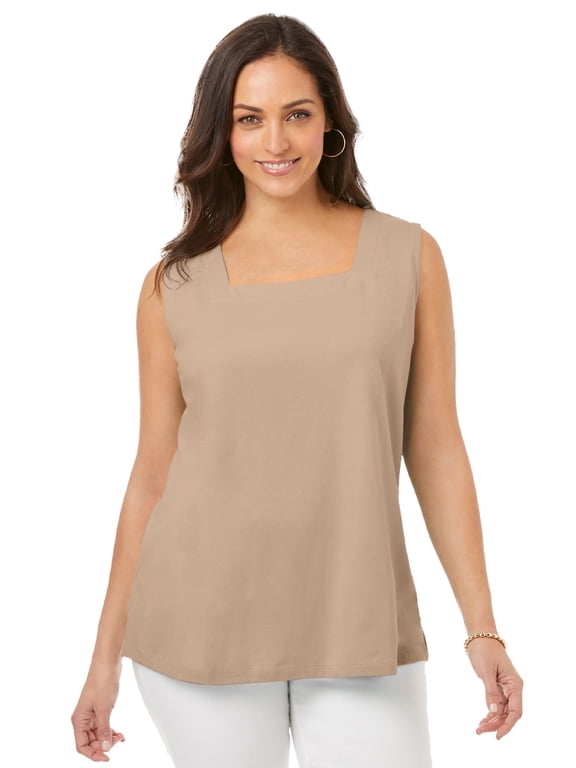 Women's Plus Size Stretch Cotton Square Neck Tank