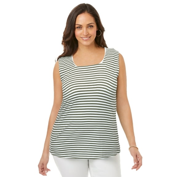 Jessica London Women's Plus Size Stretch Cotton Square Neck Tank