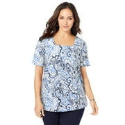 JESSICA LONDON Women's Plus Size Stretch Cotton Square Neck Tee