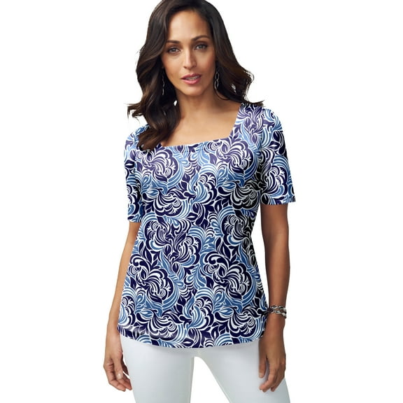 Jessica London Women's Plus Size Stretch Cotton Square Neck Tee