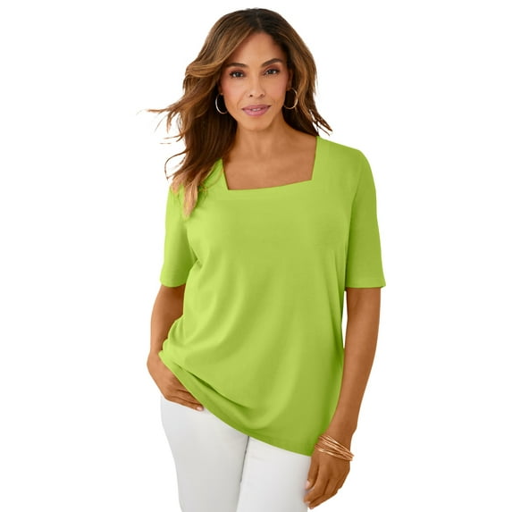 Jessica London Women's Plus Size Stretch Cotton Square Neck Tee