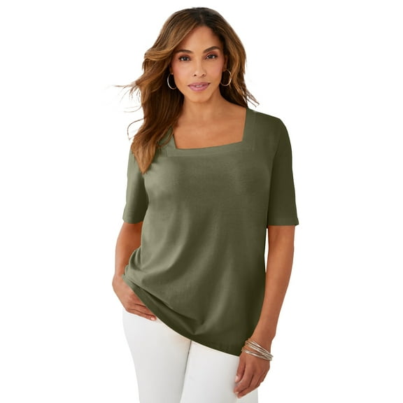 Jessica London Women's Plus Size Stretch Cotton Square Neck Tee