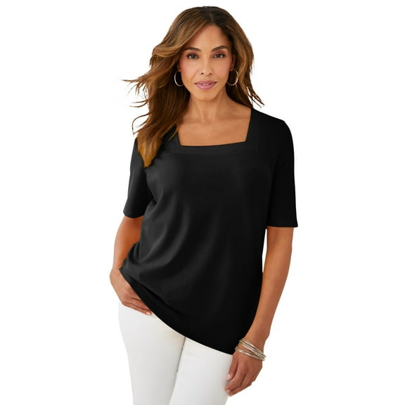 Jessica London Women's Plus Size Stretch Cotton Square Neck Tee