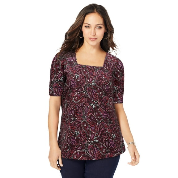 Jessica London Women's Plus Size Stretch Cotton Square Neck Tee
