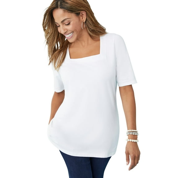 Jessica London Women's Plus Size Stretch Cotton Square Neck Tee