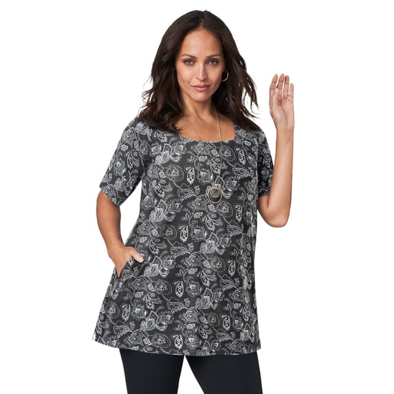 Jessica London Women's Plus Size Stretch Cotton Square Neck Tunic