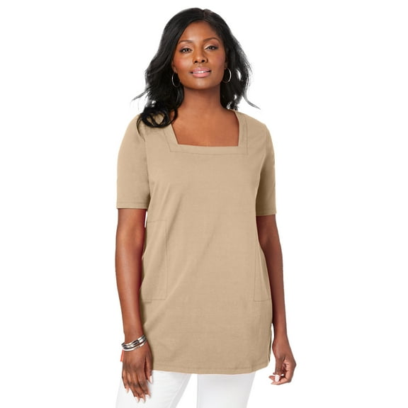 Jessica London Women's Plus Size Stretch Cotton Square Neck Tunic