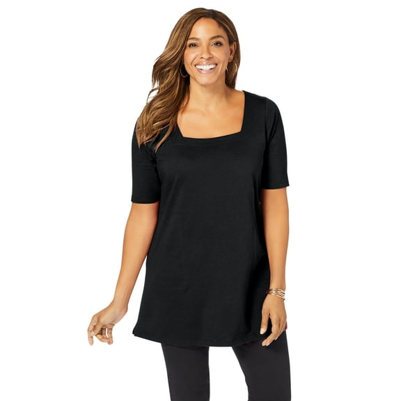 Jessica London Women's Plus Size Stretch Cotton Square Neck Tunic