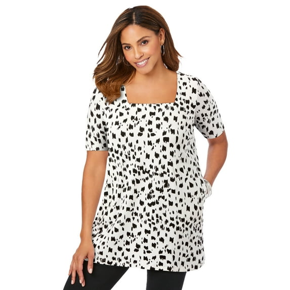 Jessica London Women's Plus Size Stretch Cotton Square Neck Tunic