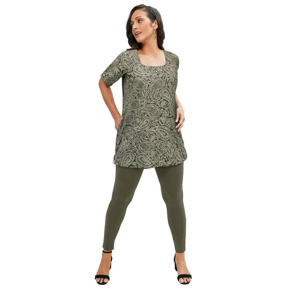 Jessica London Women's Plus Size Stretch Cotton Square Neck Tunic
