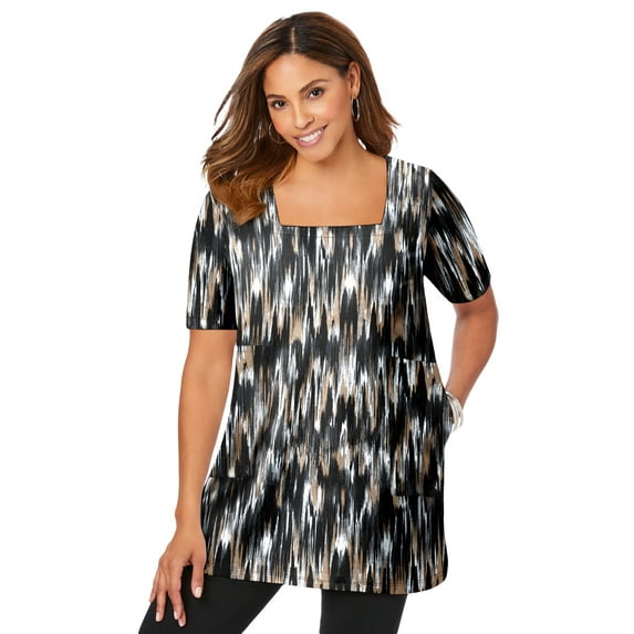 Jessica London Women's Plus Size Stretch Cotton Square Neck Tunic