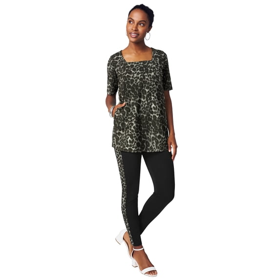 Jessica London Women's Plus Size Stretch Cotton Square Neck Tunic