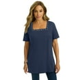 thumbnail image 1 of Jessica London Women's Plus Size Stretch Cotton Studded Square Neck Tunic, 1 of 4