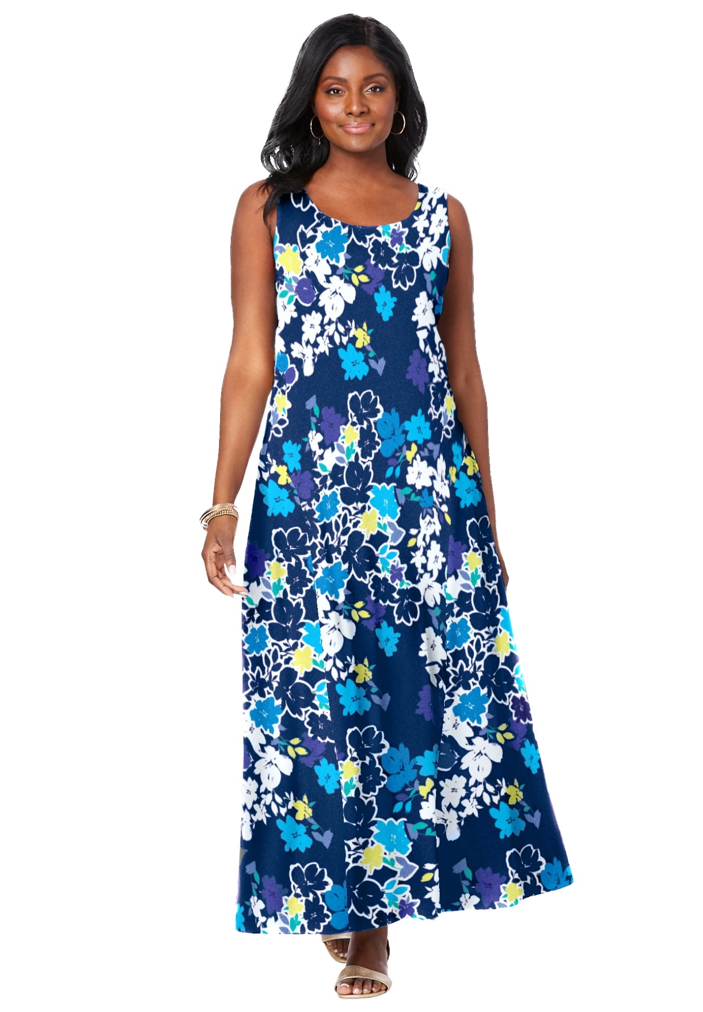 Jessica London Women's Plus Size Stretch Cotton Tank Maxi Dress -  Walmart.com