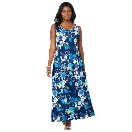 Jessica London Women's Plus Size Stretch Cotton Tank Maxi Dress
