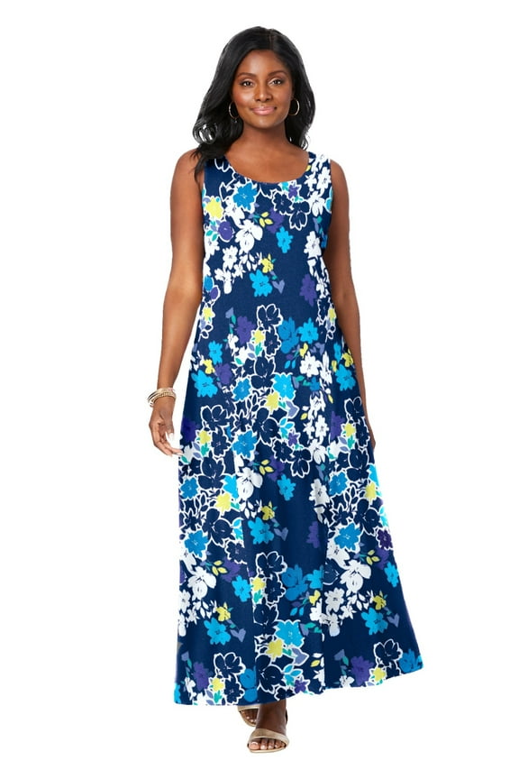Women's Plus Size Petite Stretch Cotton Tank Maxi Dress