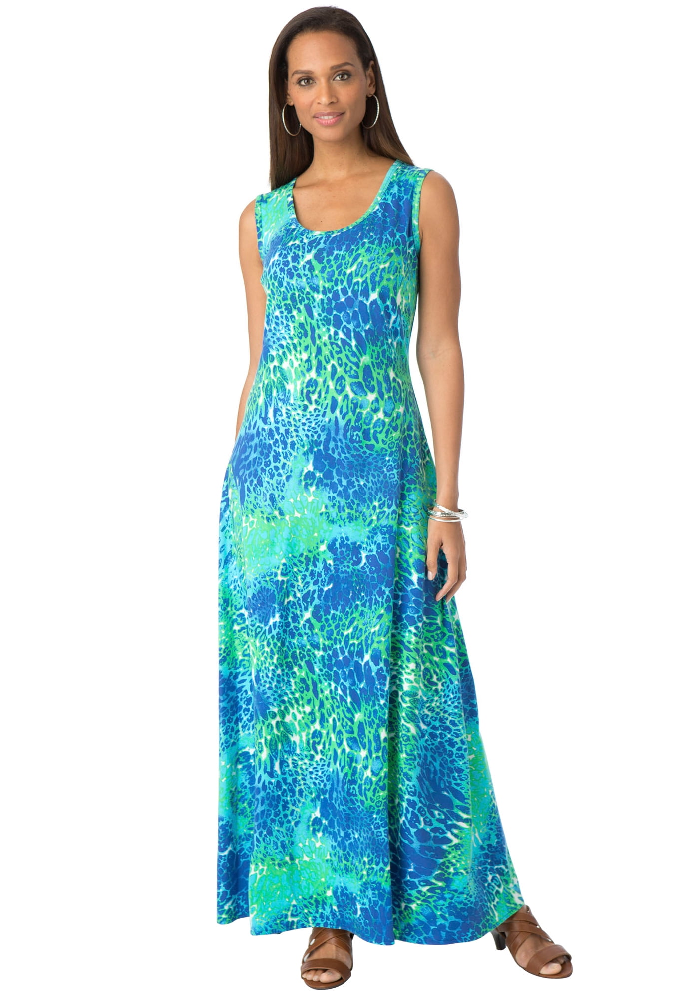 Jessica London Women's Plus Size Petite Stretch Cotton Tank Maxi Dress ...