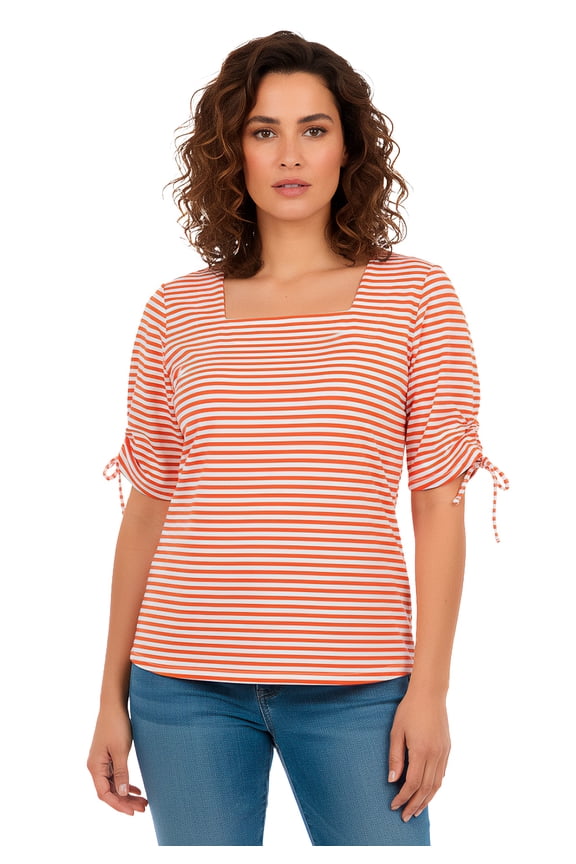 Women's Plus Size Stretch Cotton Tie Sleeve Square Neck Tee