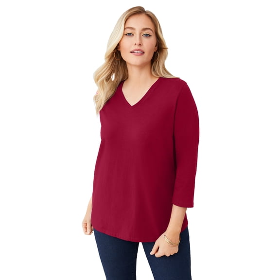 Jessica London Women's Plus Size Stretch Cotton V-Neck Tee